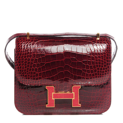 Hermes Shiny Alligator Lizard Marquette Constance 18 Bourgogne Rouge Moyen 1 of 9