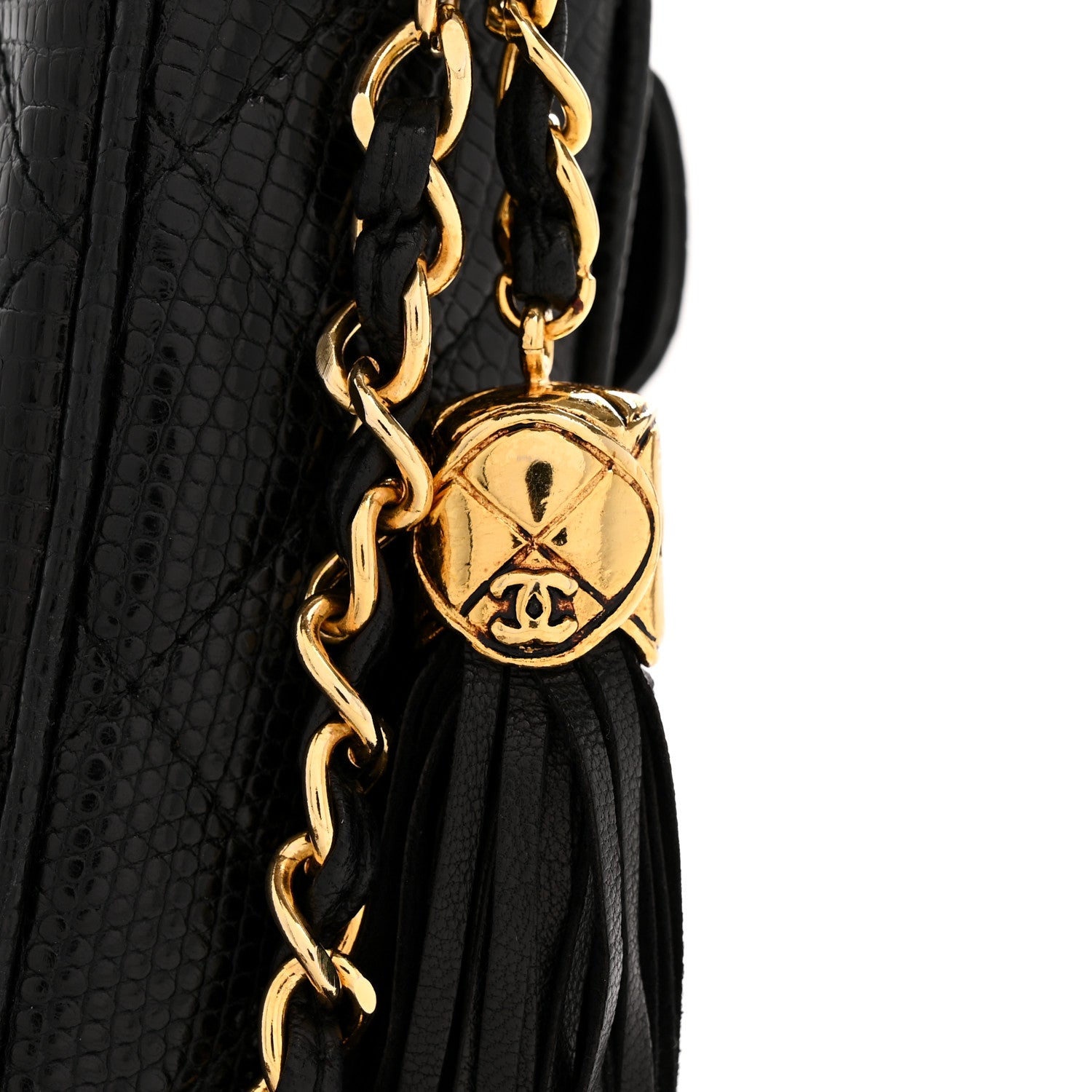 Chanel Lizard Quilted Small Tassel Camera Case Black 14 of 15