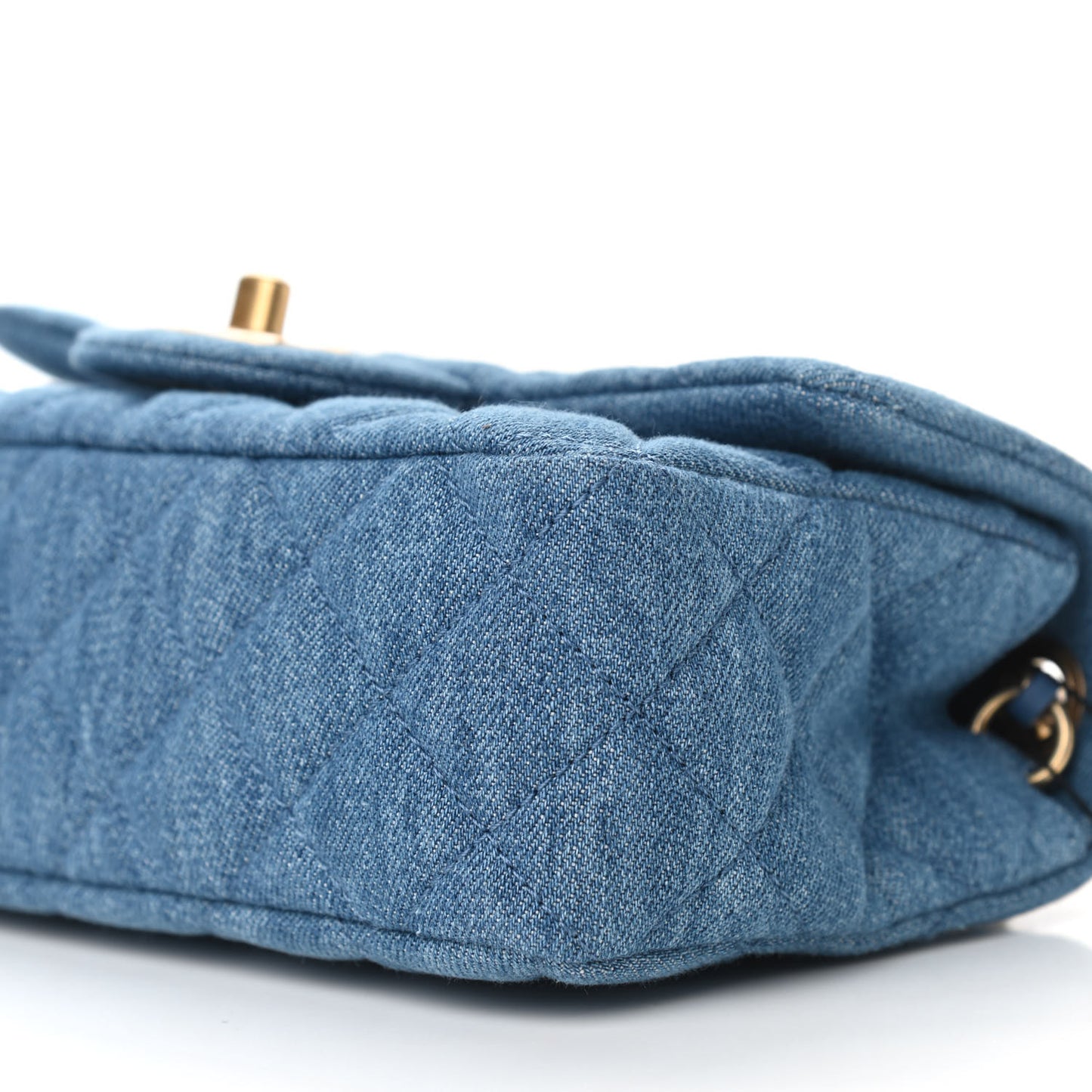 Denim Quilted Mini Pearl Crush Rectangular Flap Blue