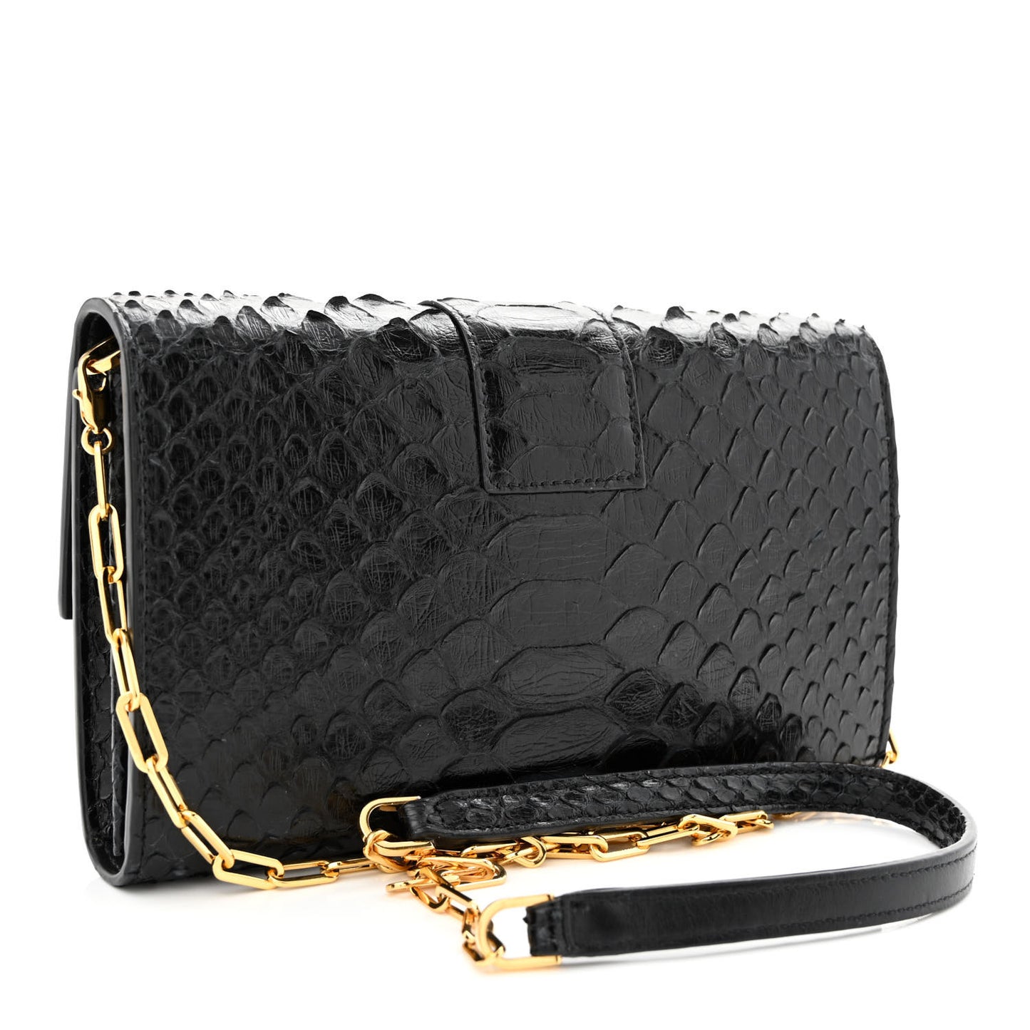 Semi Shiny Snakeskin 001 Chain Wallet Black