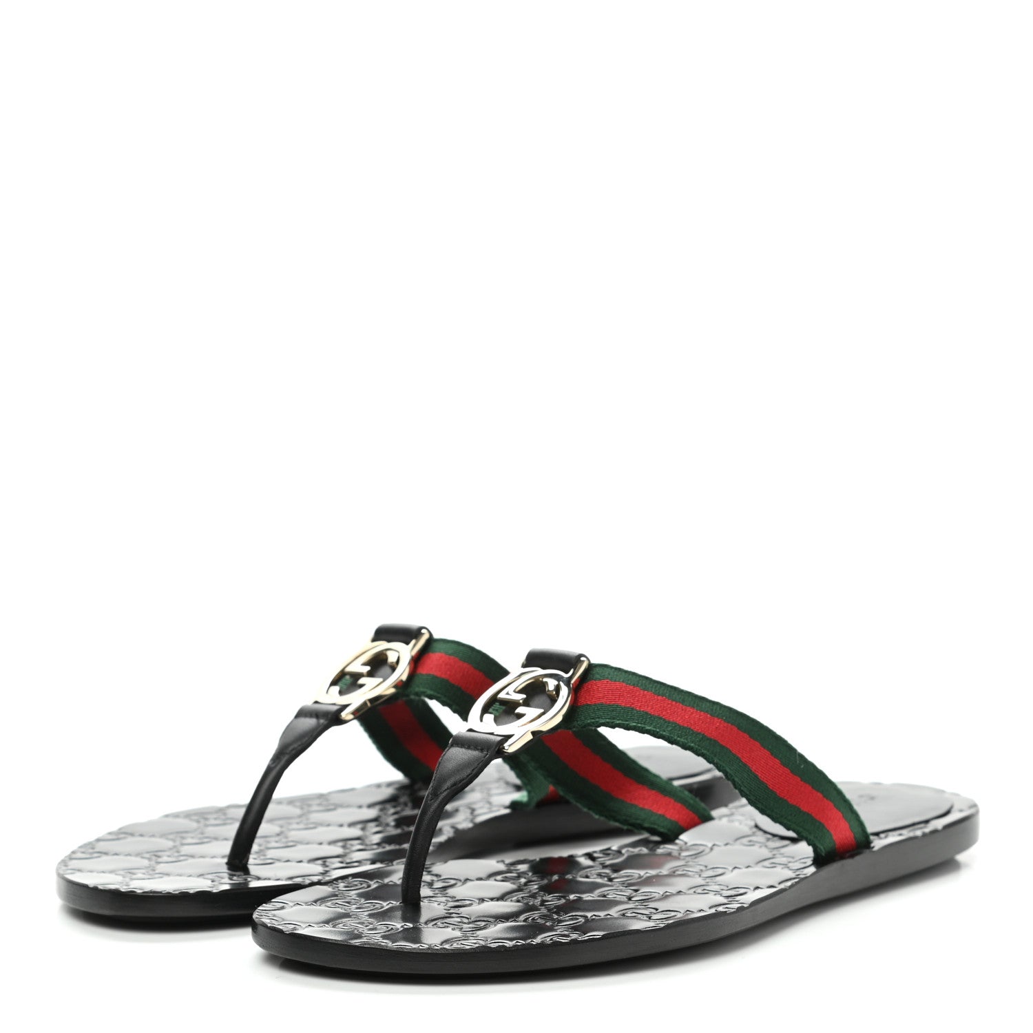 Gucci Nylon Guccissima Web Womens Thong Sandals 35 Green Red Black 3 of 8