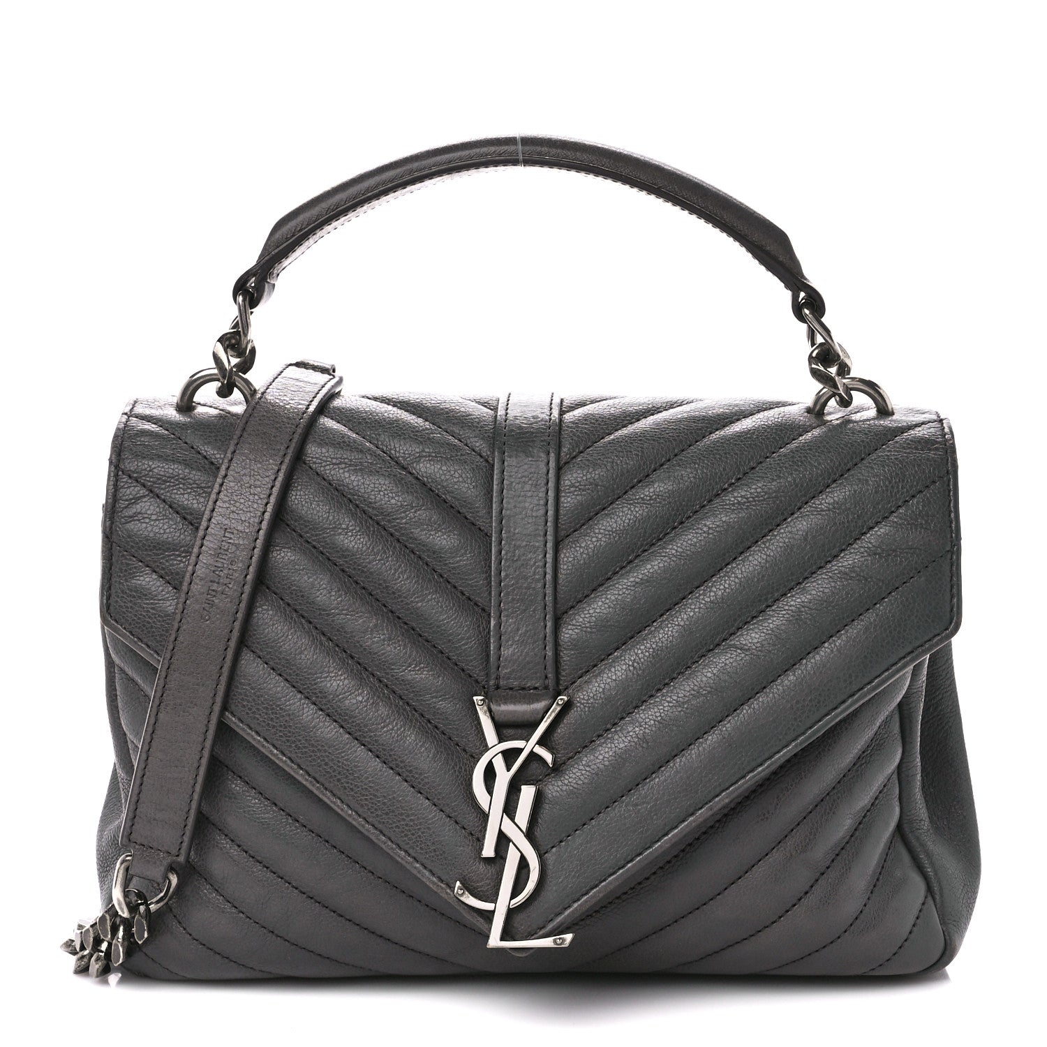 Saint Laurent Sheepskin Matelasse Chevron Monogram Medium College Bag Light Coal 1 of 12
