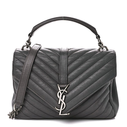 Saint Laurent Sheepskin Matelasse Chevron Monogram Medium College Bag Light Coal 1 of 12