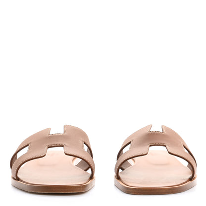 Hermes Box Calfskin Oran Sandals 37.5 Gold 2 of 9