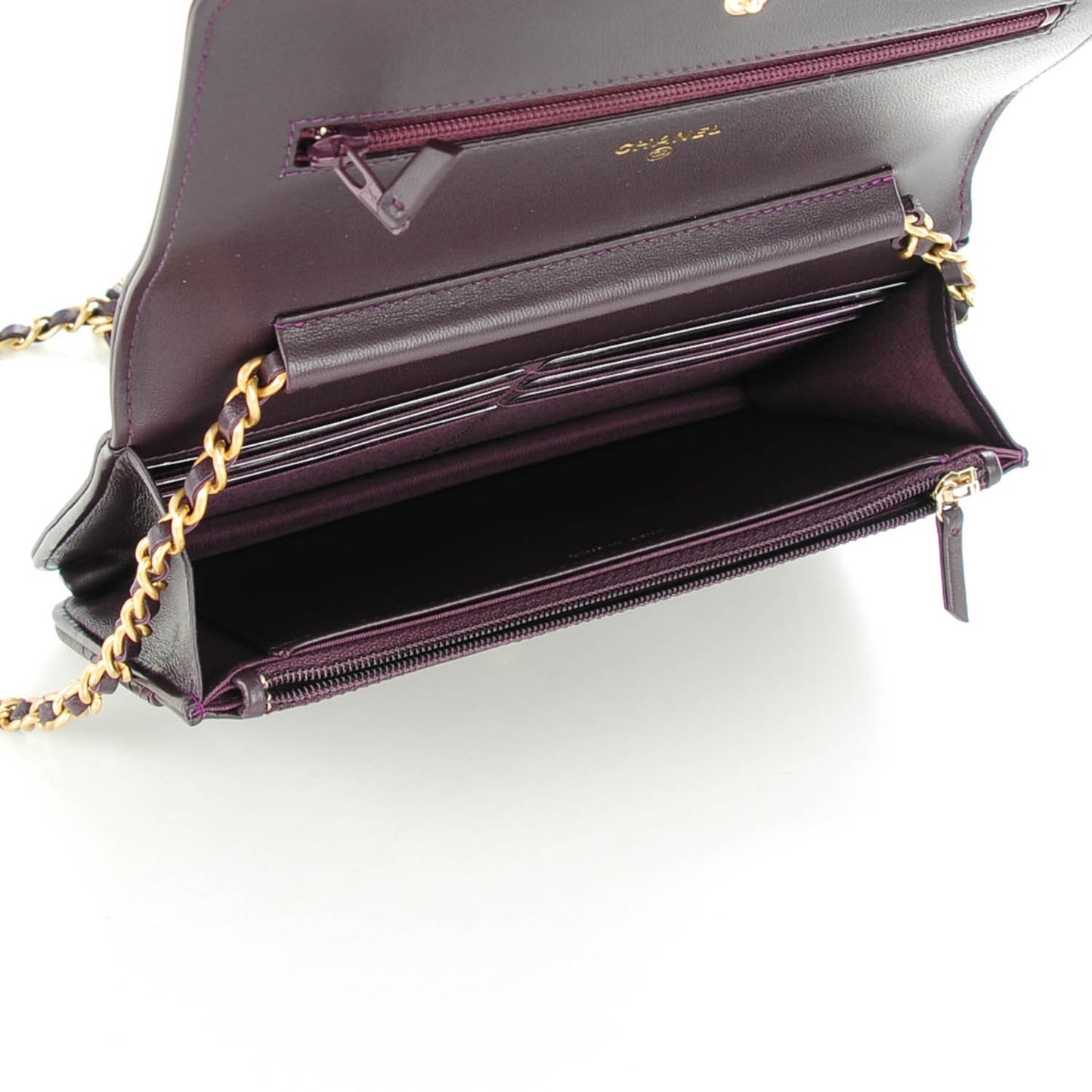 Lambskin Quilted Boy Wallet On Chain WOC Dark Purple