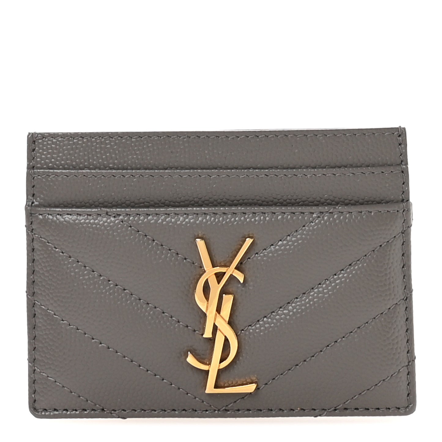 Grain De Poudre Matelasse Chevron Monogram Credit Card Case Earth