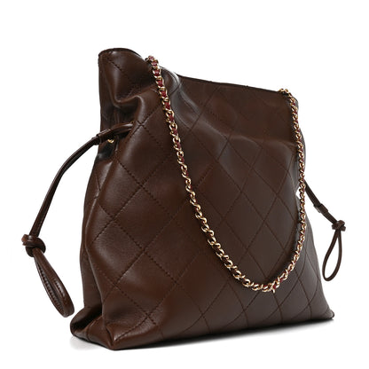 Chanel Lambskin Quilted Drawstring Shopping Bag  Dark Brown 3 of 10