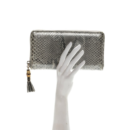 Gucci Metallic Python Bamboo Zip Around Large Wallet Silver 2 of 7