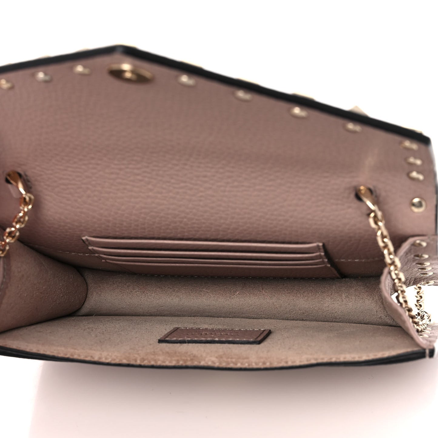 Pebbled Calfskin Rockstud Envelope Wallet on Chain Poudre