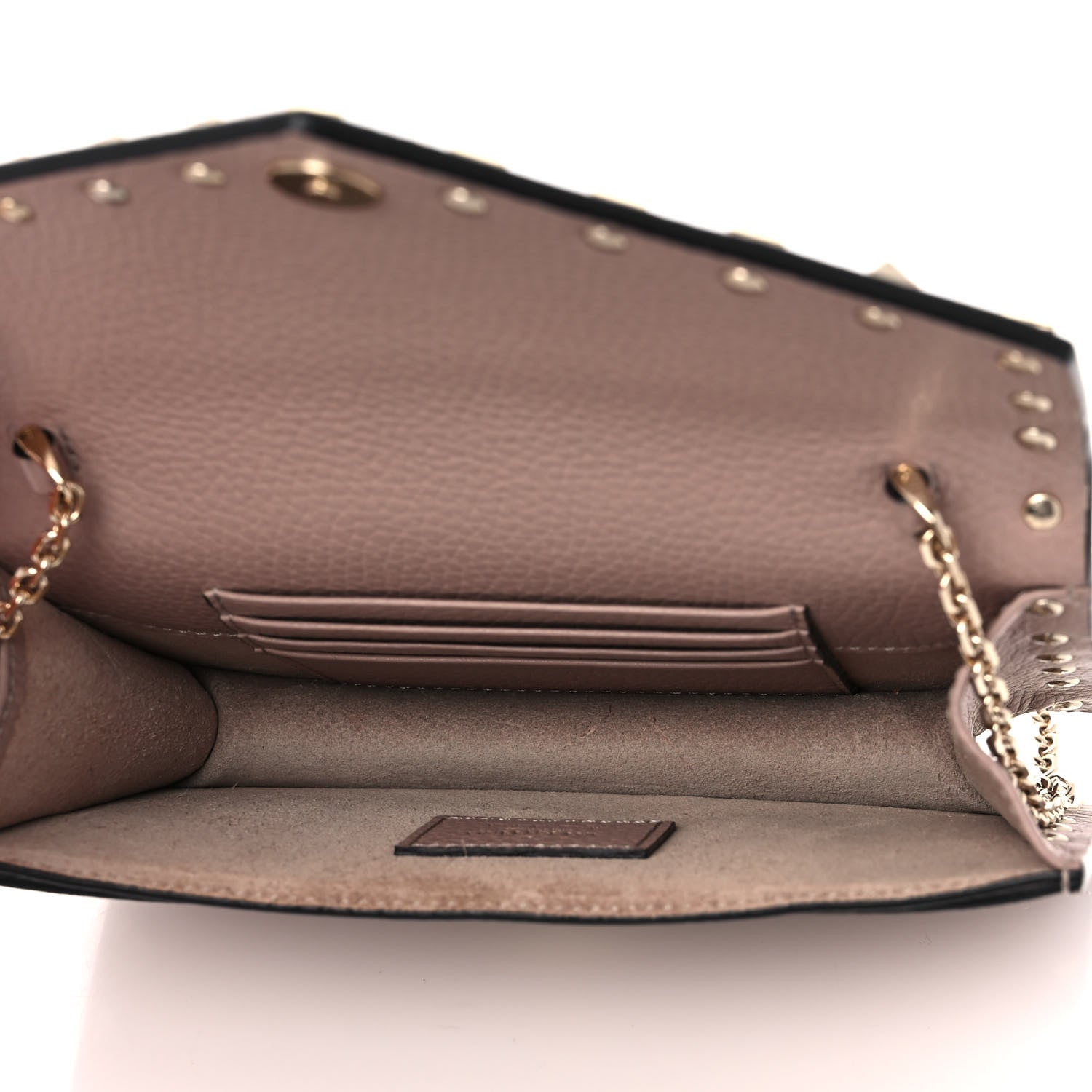 Valentino Garavani Pebbled Calfskin Rockstud Envelope Wallet on Chain Poudre 5 of 11