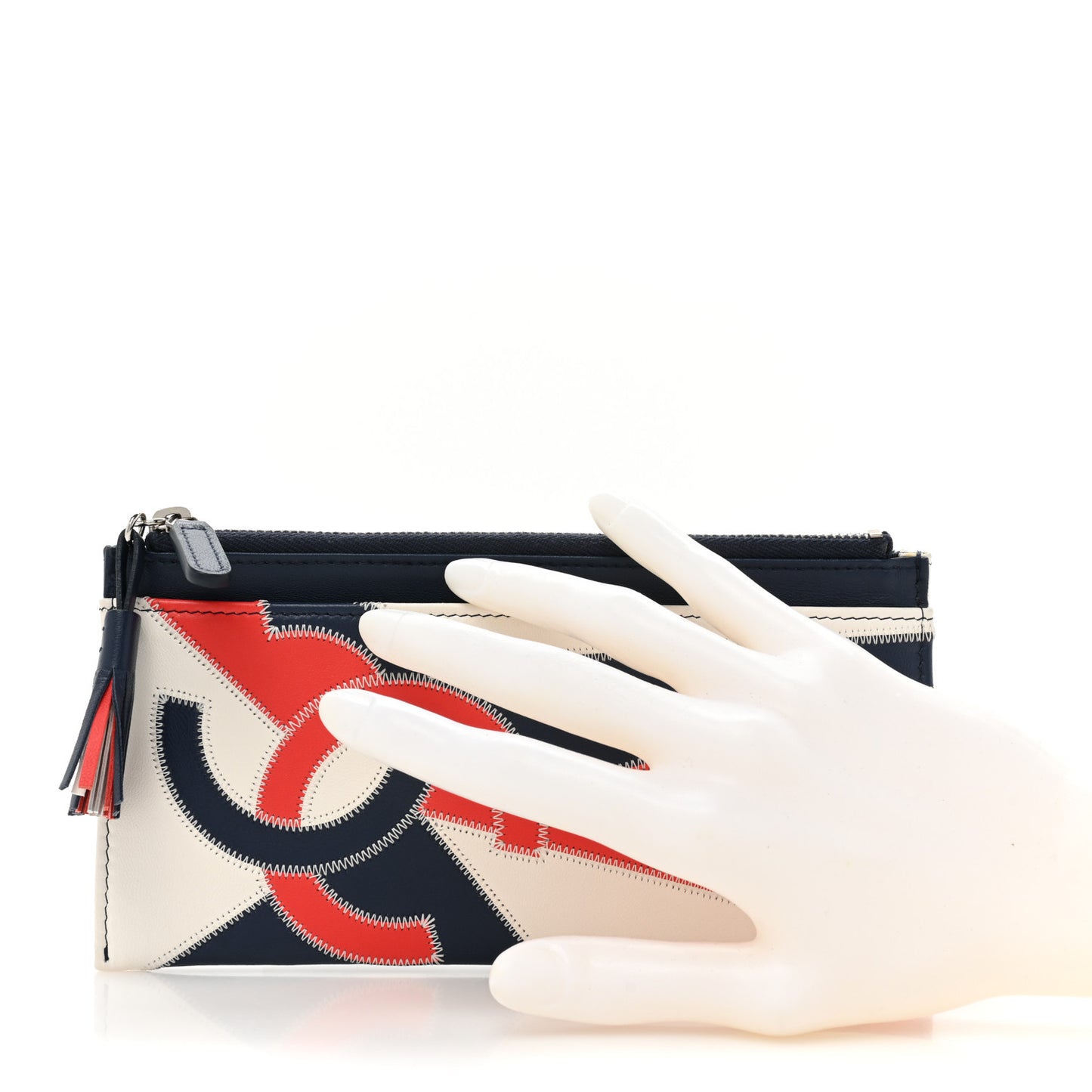 Lambskin CC Tassel Zip Pouch White Blue Red