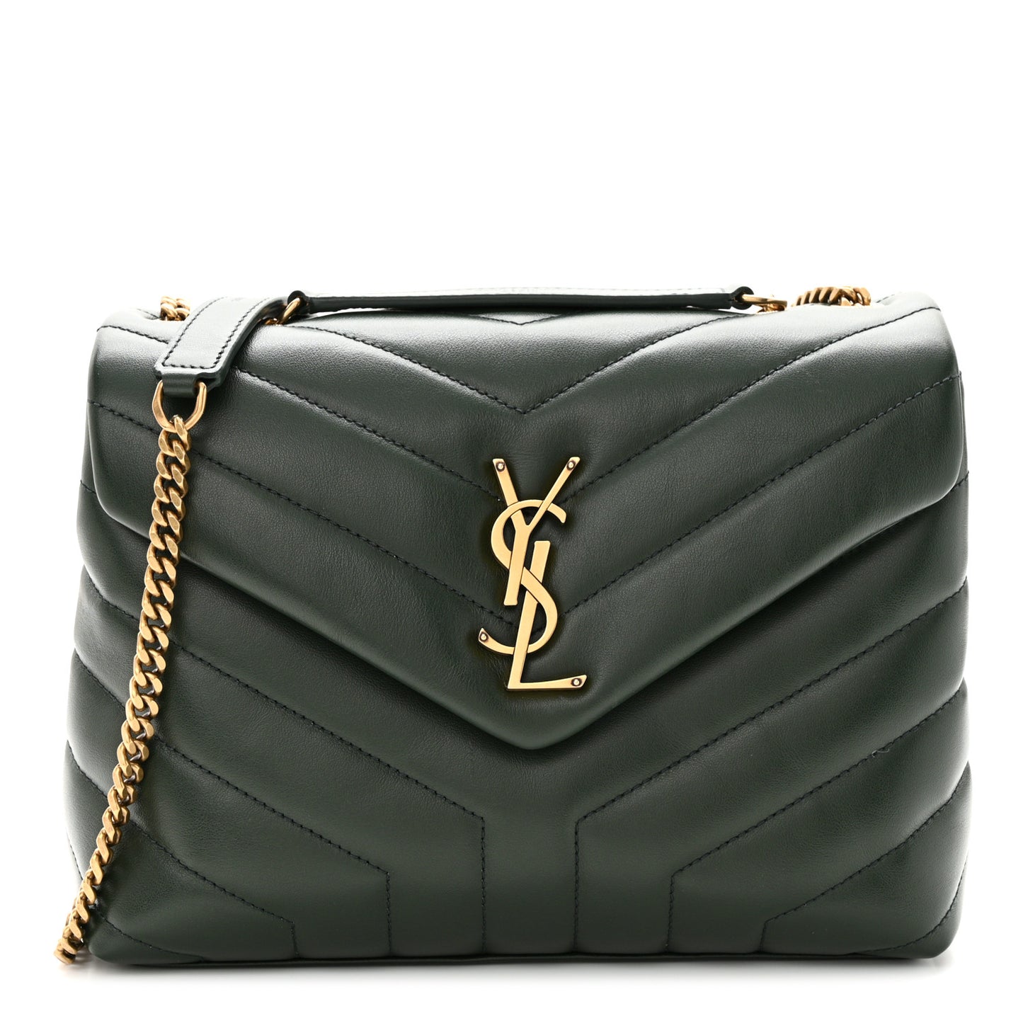 Calfskin Y Quilted Monogram Small Loulou Chain Satchel Dark Mint