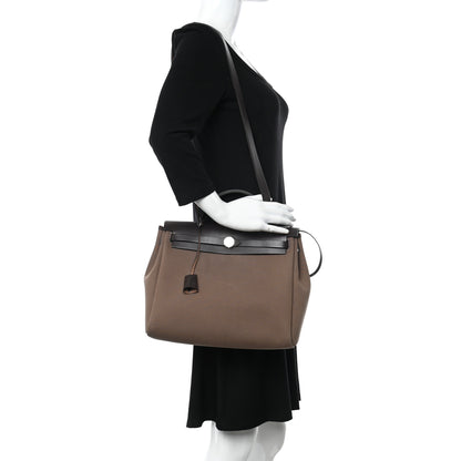 Hermes Vache Hunter Toile Herbag Zip Retourne 31 PM Etoupe Ebene 2 of 14