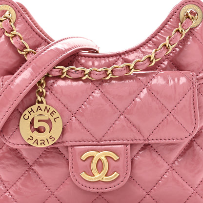 Chanel Shiny Crumpled Calfskin Quilted Small Wavy CC Hobo Pink 8 of 10