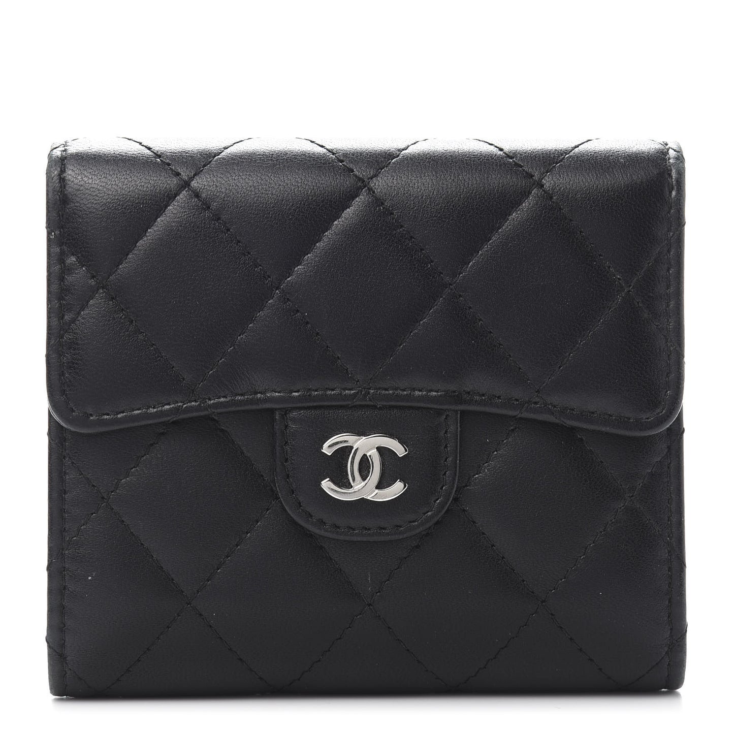 Lambskin Quilted Small Compact Wallet Black