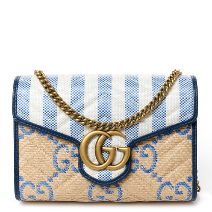 Gucci Raffia GG Monogram Matelasse GG Marmont Chain Wallet Mystic White Royale Natural 1 of 10