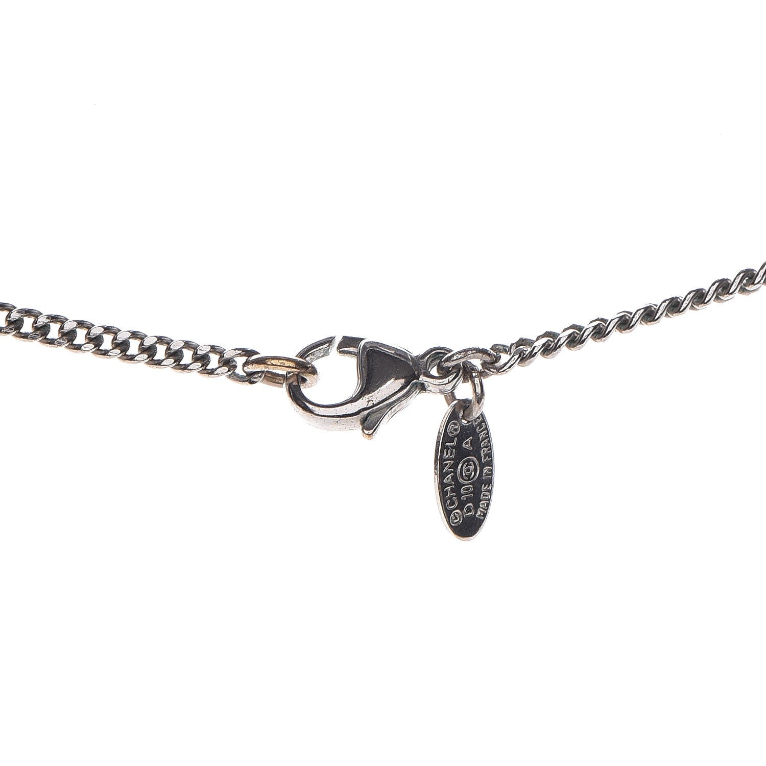 Chanel Crystal Mini Heart CC Necklace Silver 6 of 8