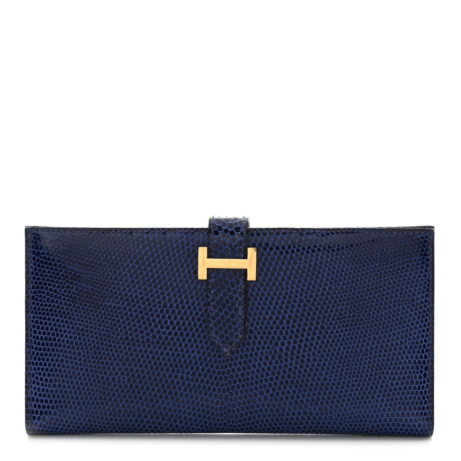 Hermes Lizard Bearn Gusset Wallet Bleu Saphir 1 of 17