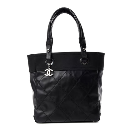 Chanel Coated Canvas Quilted Small Paris Biarritz Tote Black 1 of 9