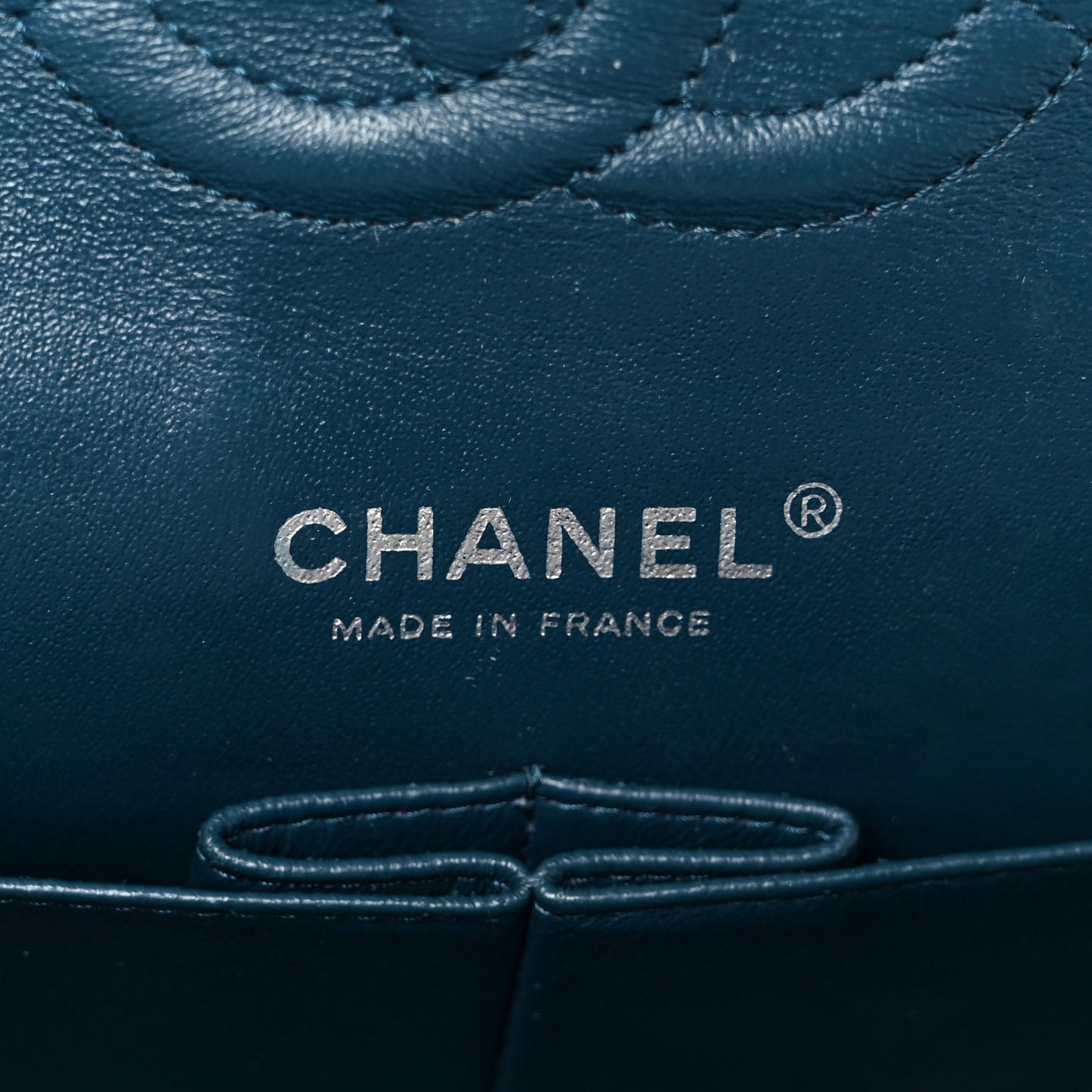 Patent Quilted Medium Double Flap Blue