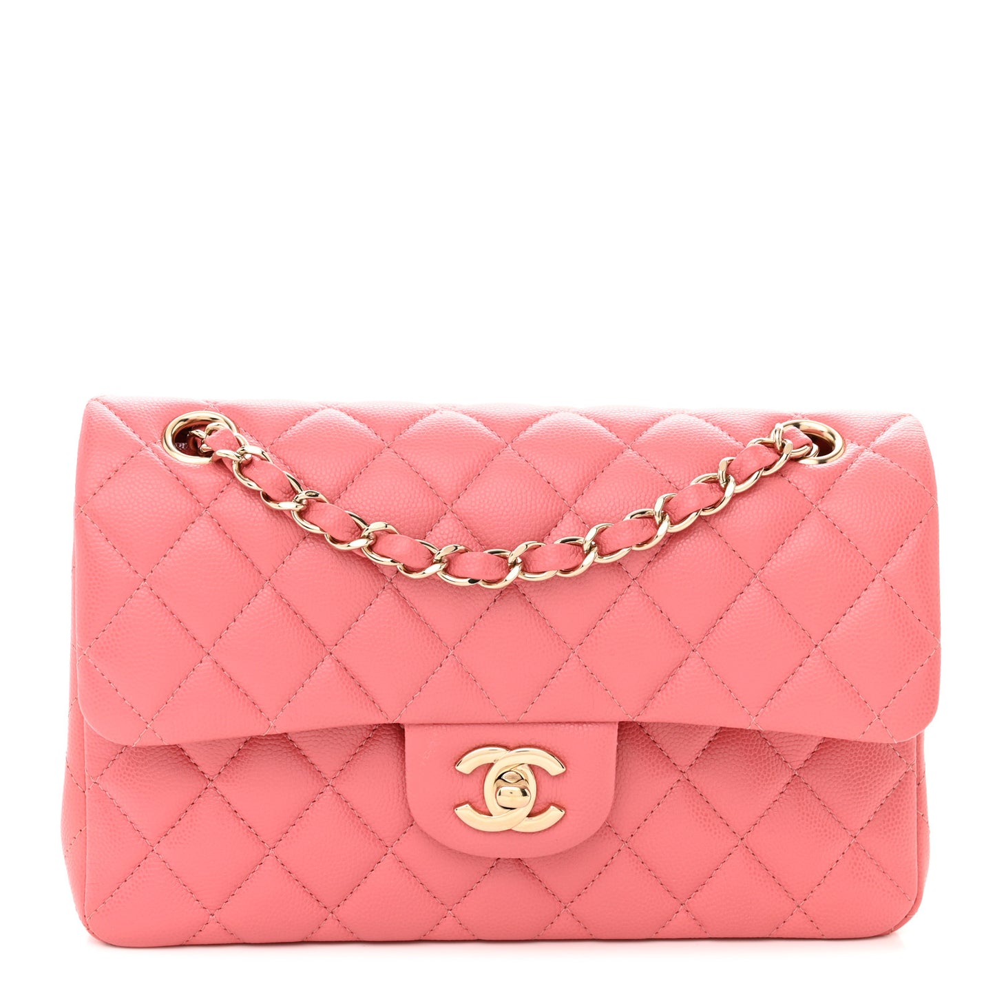 Caviar Quilted Small Double Flap Pink
