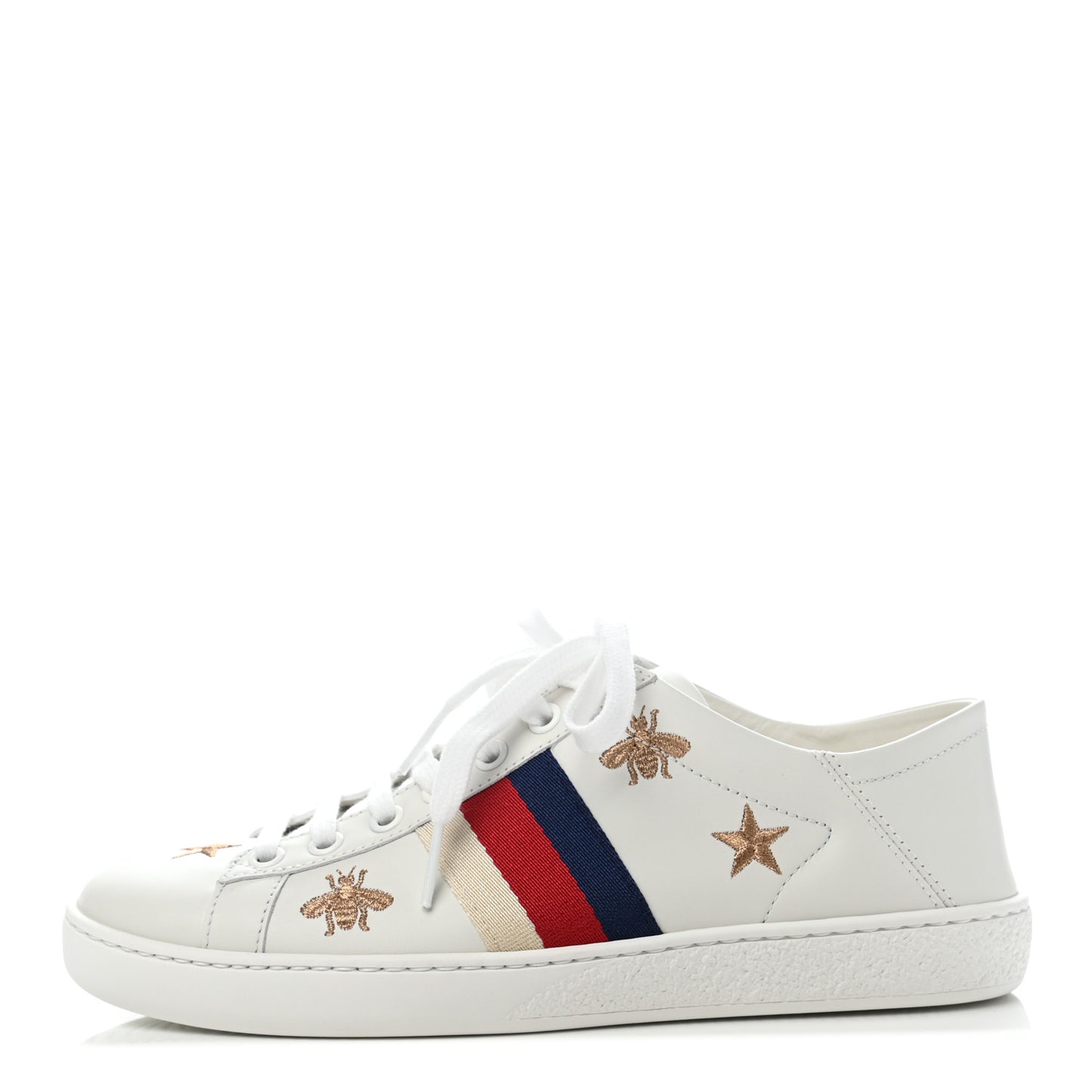 Calfskin Bee Star Embroidered Sylvie Web Ace Sneakers 36 White