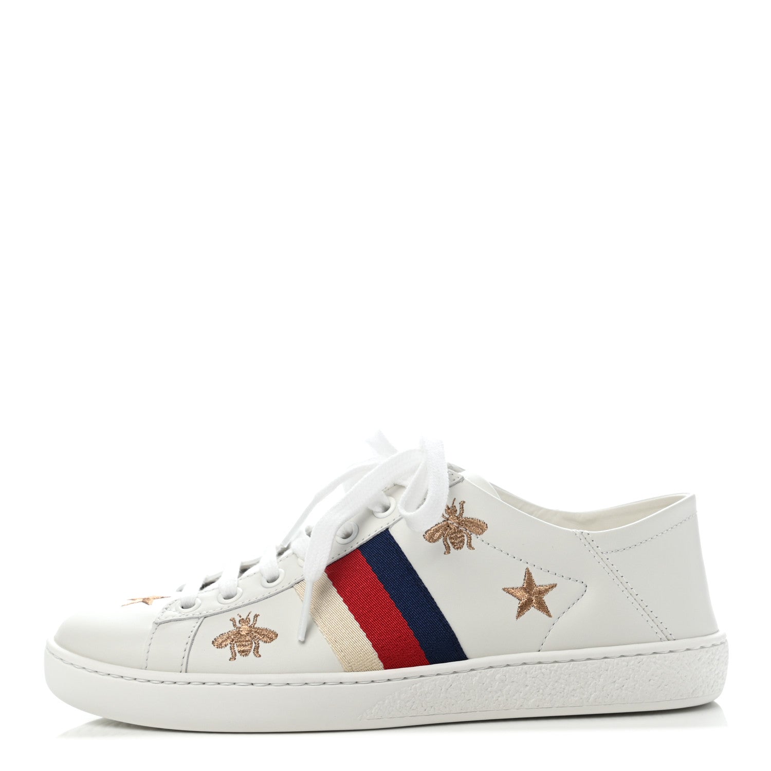 Gucci Calfskin Bee Star Embroidered Sylvie Web Ace Sneakers 36 White 1 of 8