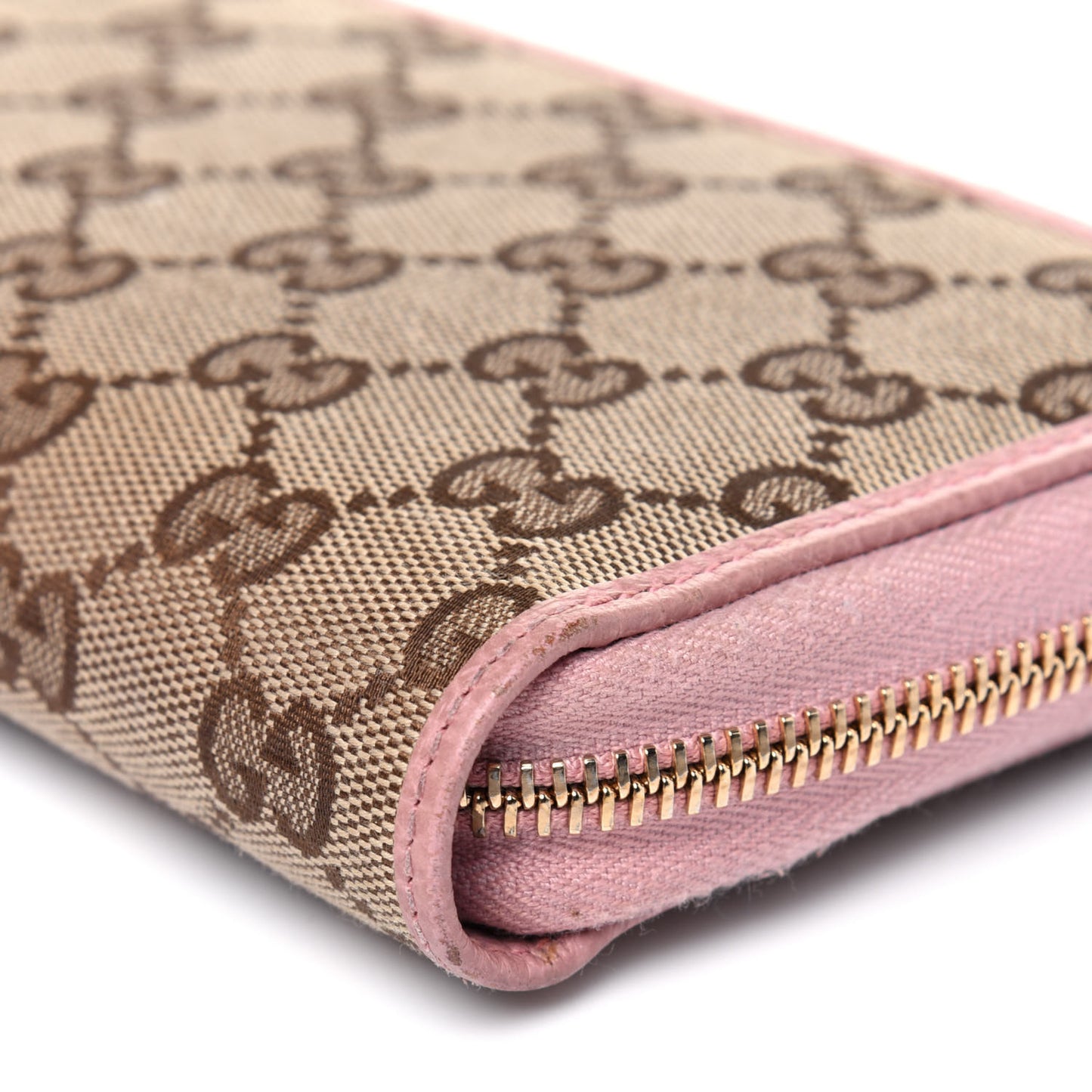 Monogram Dollar Calfskin Zip Around Compact Wallet Beige Ebony Soft Pink