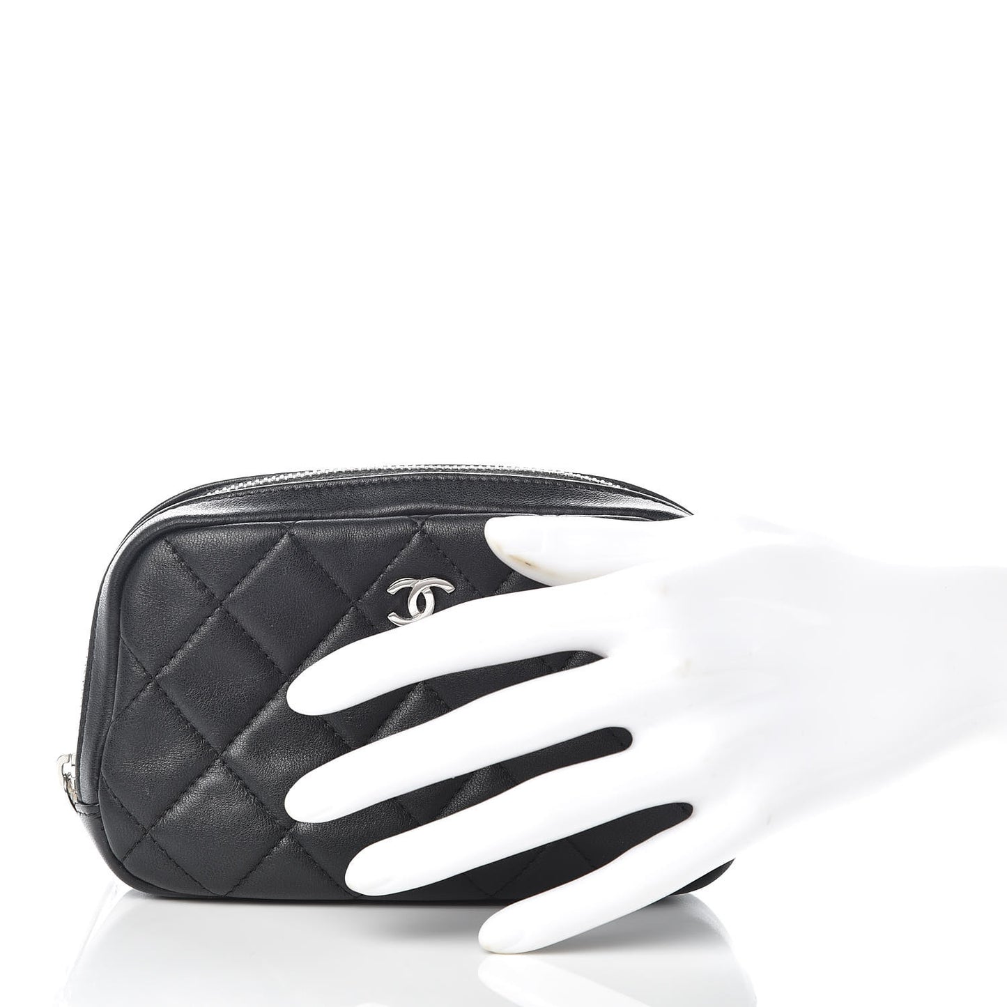 Lambskin Quilted Small Curvy Pouch Cosmetic Case Black