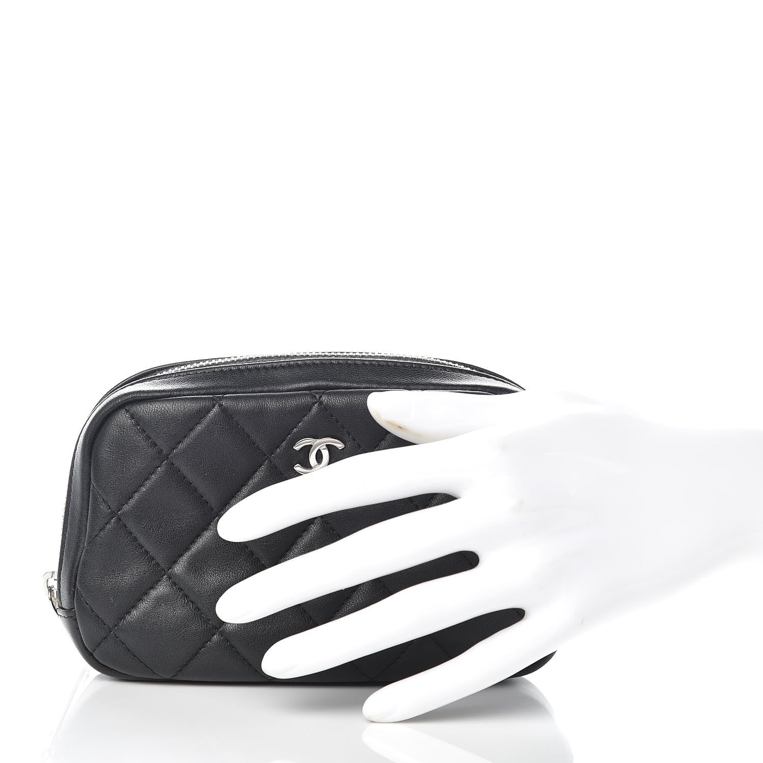Chanel Lambskin Quilted Small Curvy Pouch Cosmetic Case Black 2 of 10