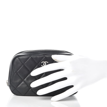 Chanel Lambskin Quilted Small Curvy Pouch Cosmetic Case Black 2 of 10