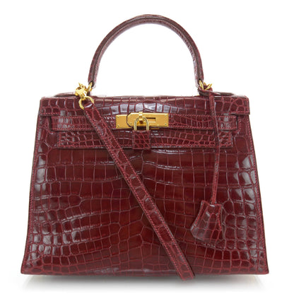 Hermes Shiny Niloticus Crocodile Kelly 28 Rouge H 1 of 10