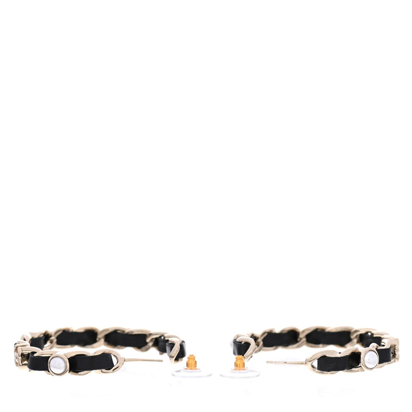 Lambskin Pearl More Is More CC Chain Hoop Earrings Gold Black