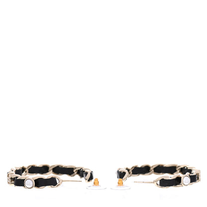 Chanel Lambskin Pearl More Is More CC Chain Hoop Earrings Gold Black 3 of 4