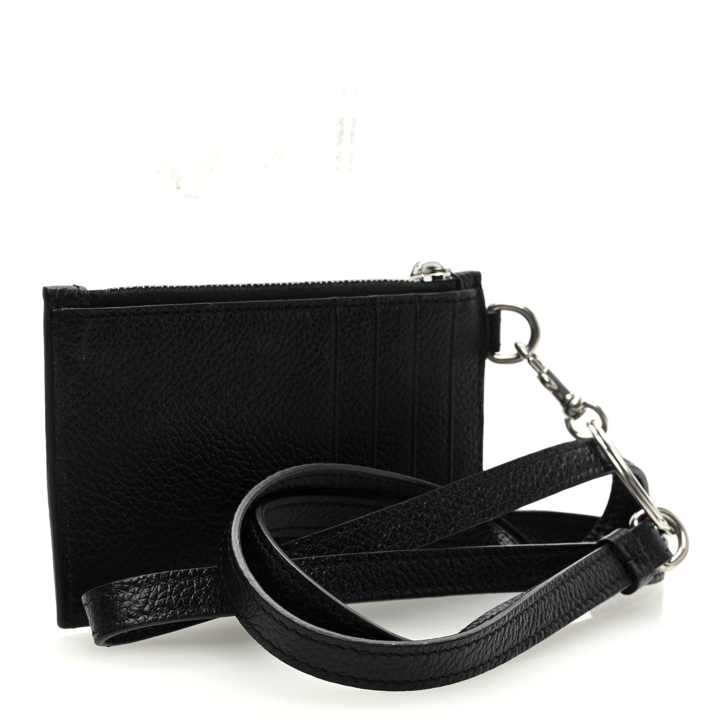 Grained Calfskin Logo Cash Passport Photo ID Zip Holder Black