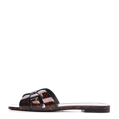 Saint Laurent Patent Calfskin Nu Pied 05 Slide Sandals 40 Tortoise 1 of 8