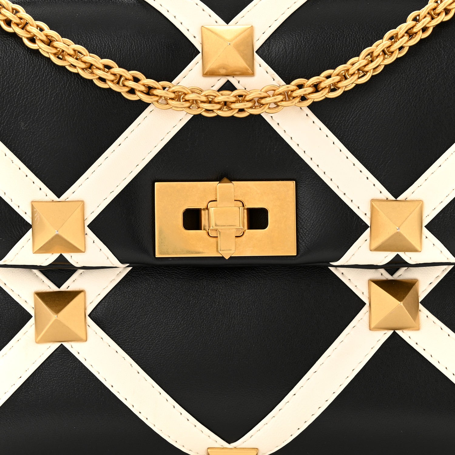 Valentino Garavani Nappa Large Roman Stud Shoulder Bag Black White 7 of 9
