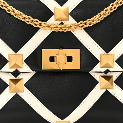 Valentino Garavani Nappa Large Roman Stud Shoulder Bag Black White 7 of 9