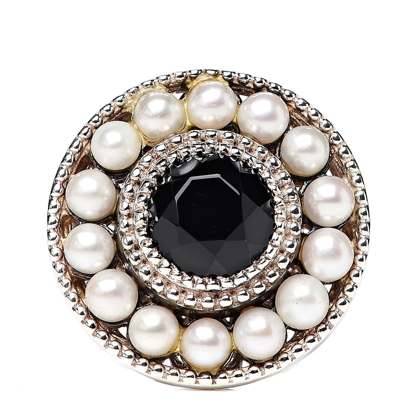 Sterling Silver Black Onyx Freshwater Pearl Ziegfeld Ring 46 3.75