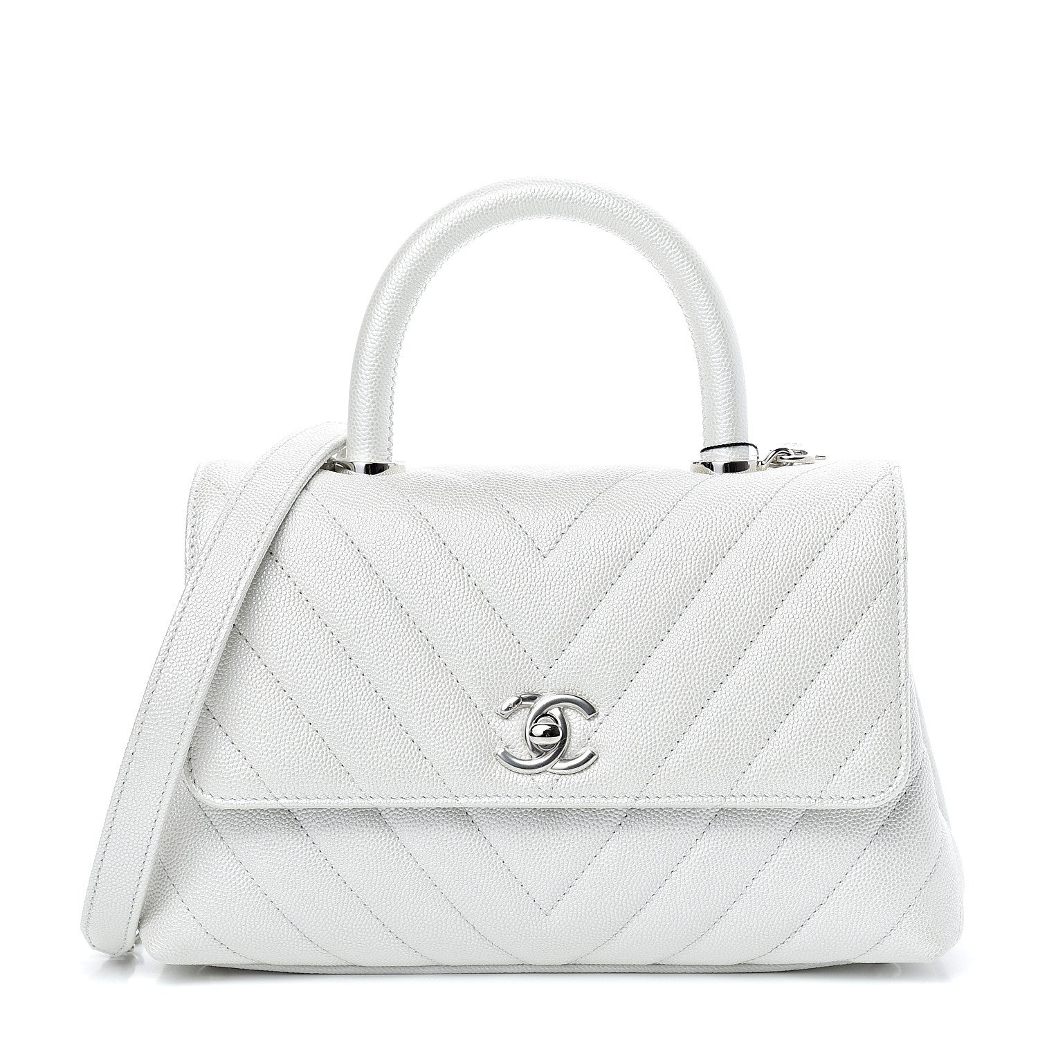 Chanel Iridescent Caviar Chevron Quilted Mini Coco Handle Flap White 1 of 11