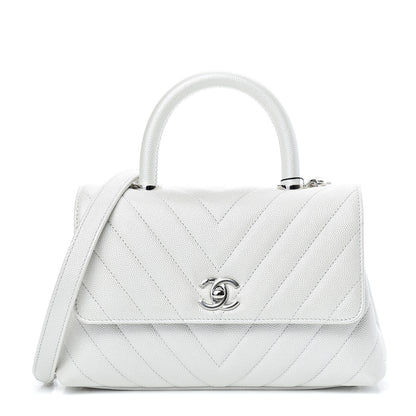 Chanel Iridescent Caviar Chevron Quilted Mini Coco Handle Flap White 1 of 11