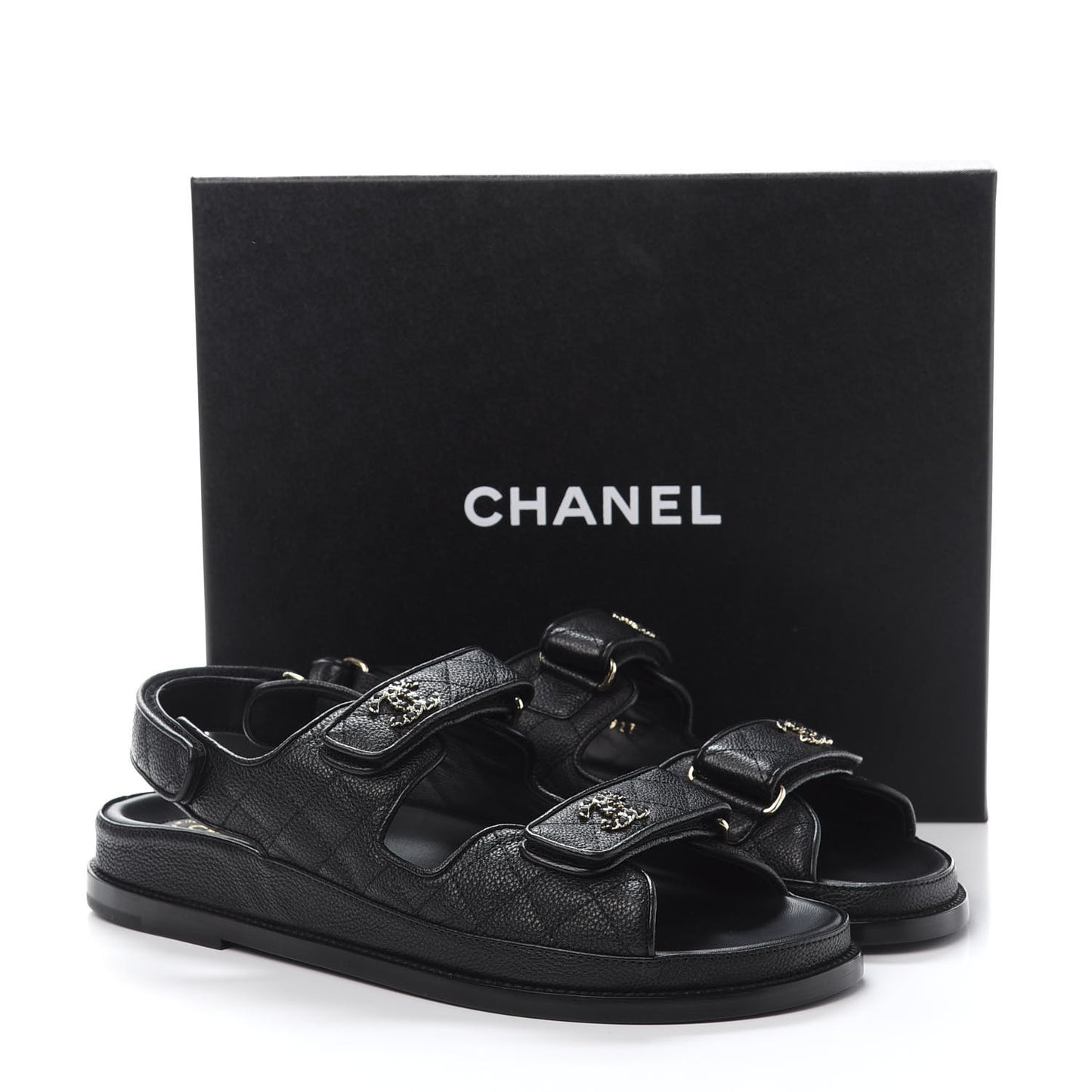 Grained Calfskin Velcro Dad Sandals 41 Black
