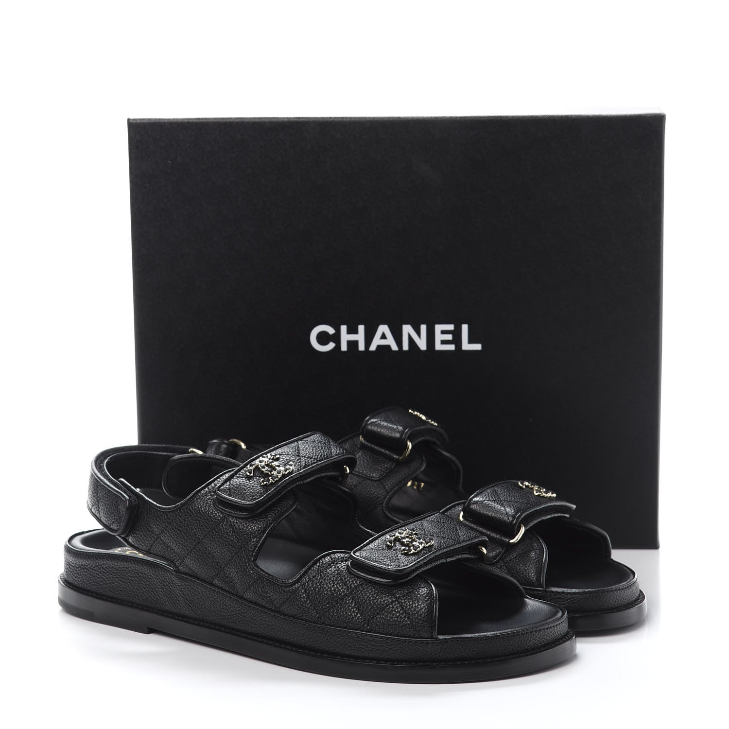 Chanel Grained Calfskin Velcro Dad Sandals 41 Black 9 of 9