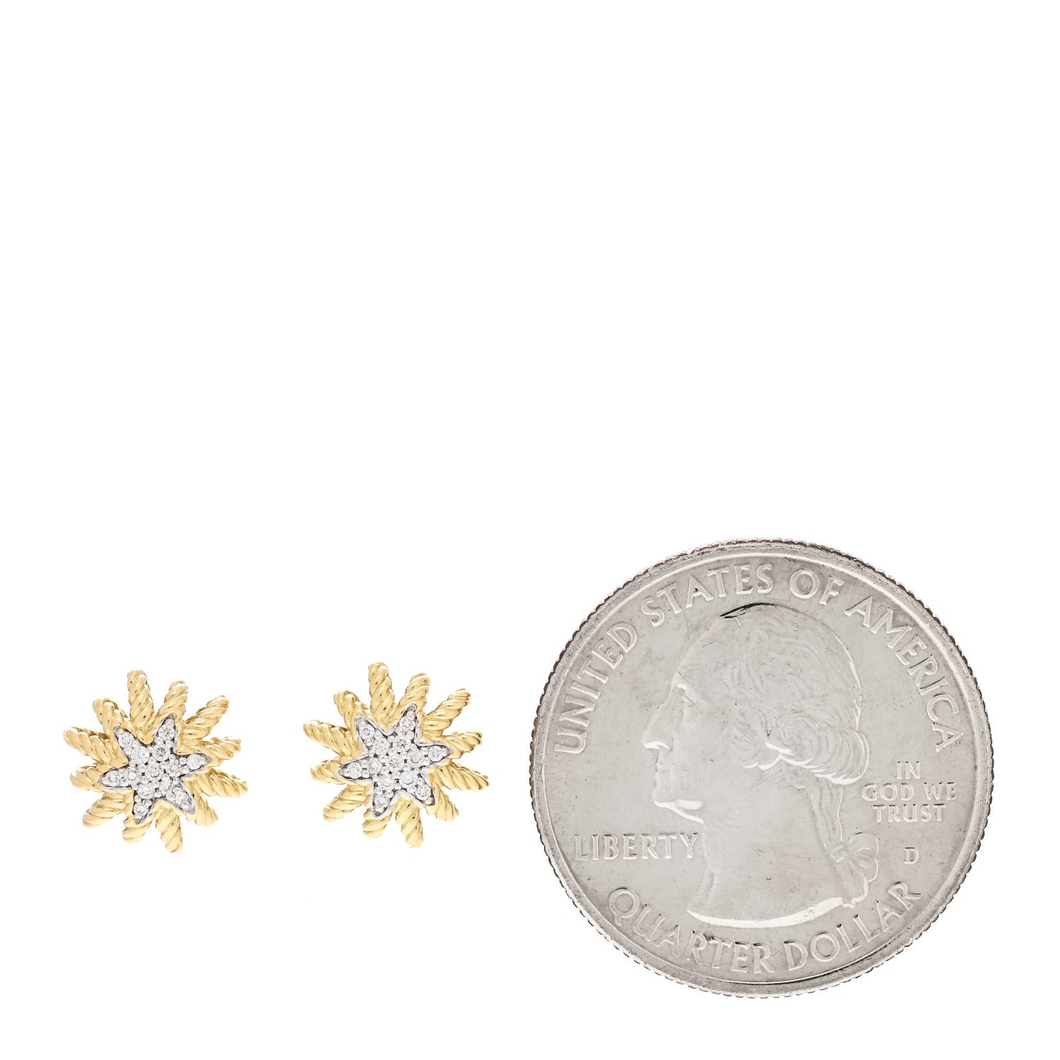 David Yurman 18K Yellow Gold Diamond 10mm Starburst Earrings 2 of 4