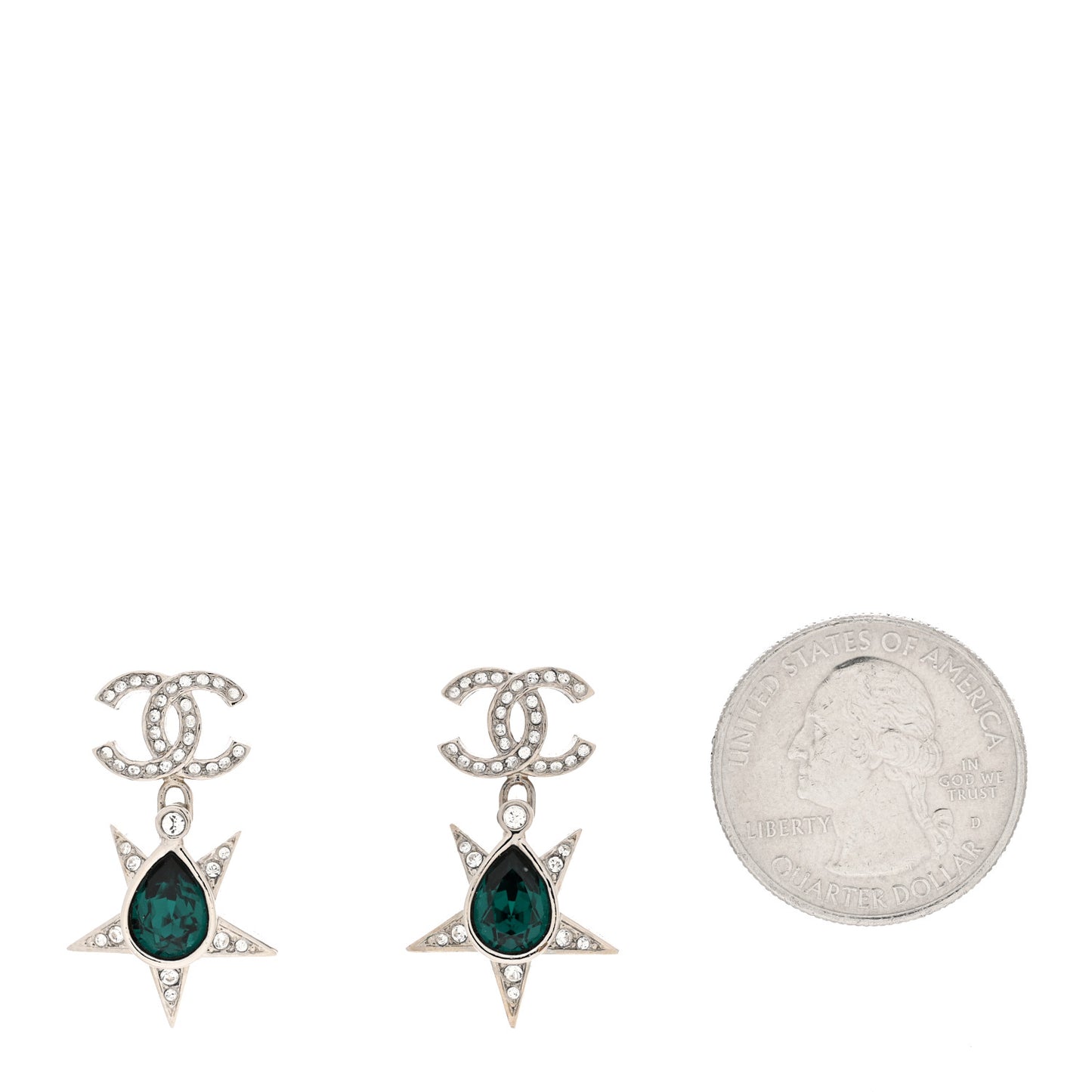 Crystal CC Star Drop Earrings Silver Green