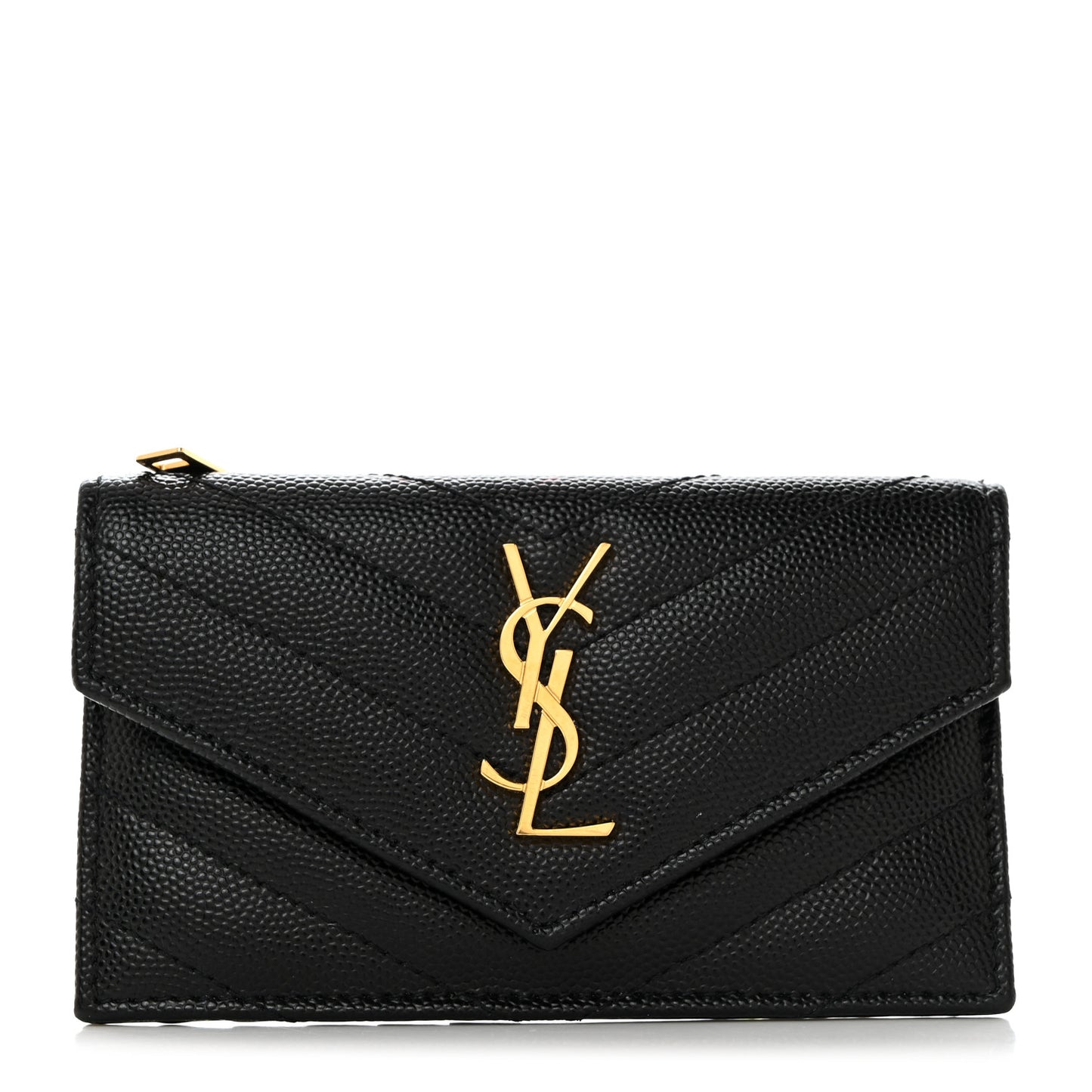 Grain De Poudre Matelasse Chevron Monogram Compact Wallet Black