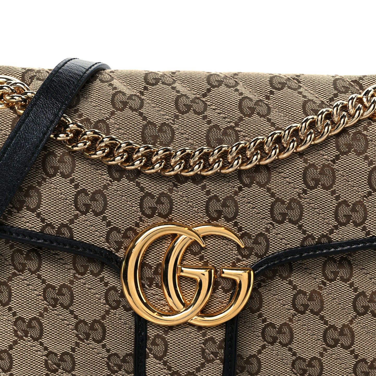 Monogram Matelasse Diagonal Small GG Marmont Shoulder Bag Beige Black
