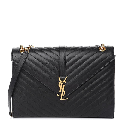 Saint Laurent Grain De Poudre Matelasse Chevron Large Monogram Satchel Black 1 of 9