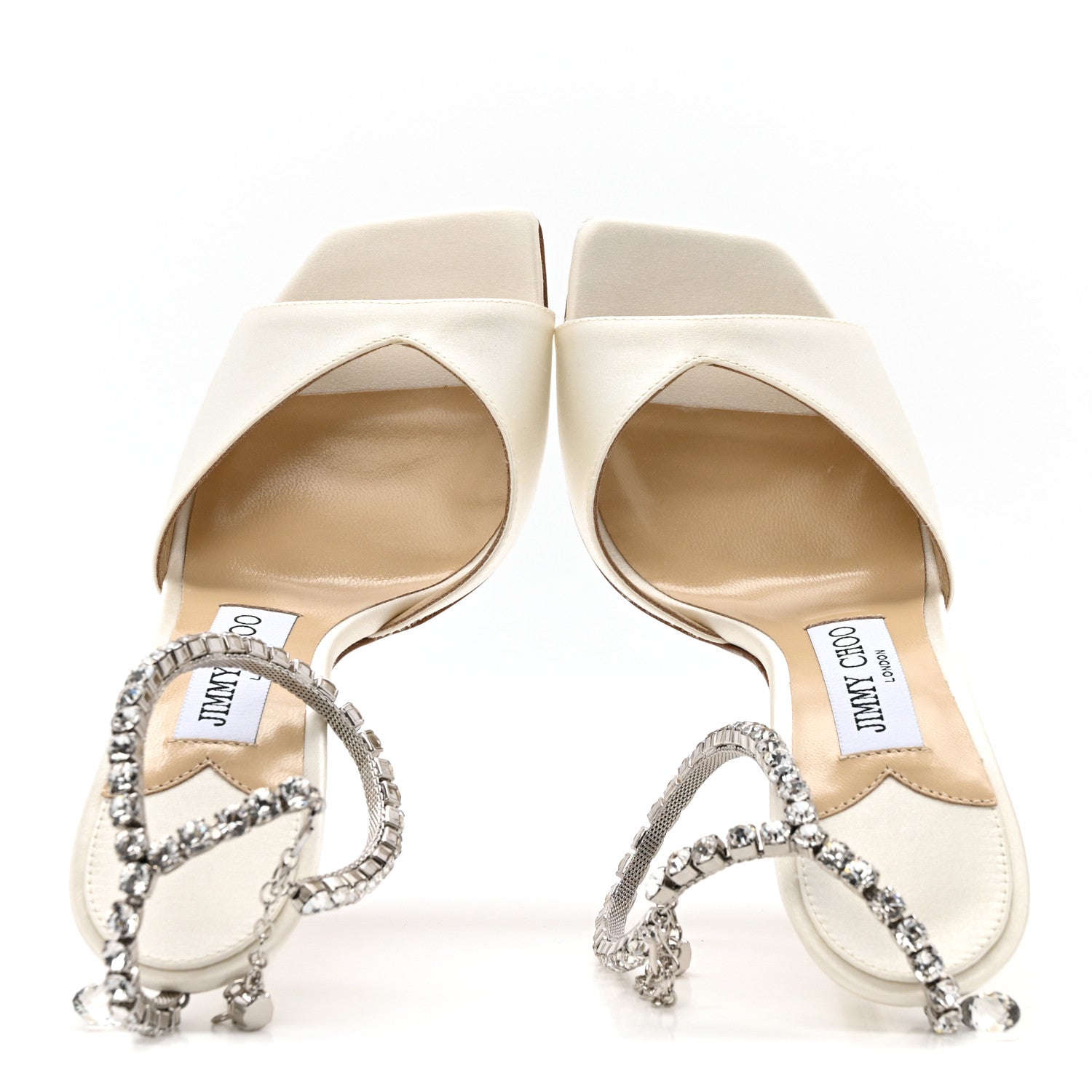 Jimmy Choo Satin Crystal Saeda 100 Sandals 37 White 5 of 10
