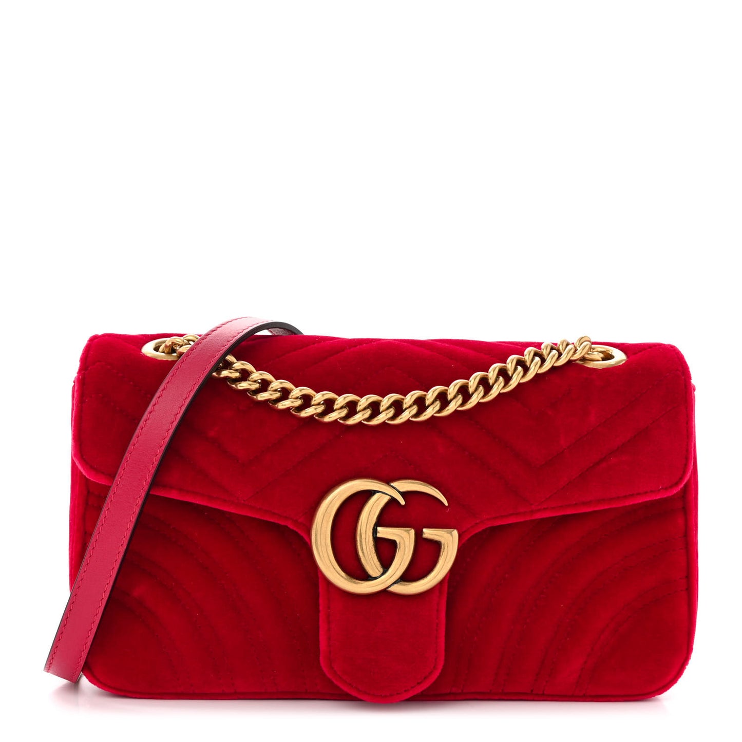 Velvet Matelasse Small GG Marmont Shoulder Bag Hibiscus Red
